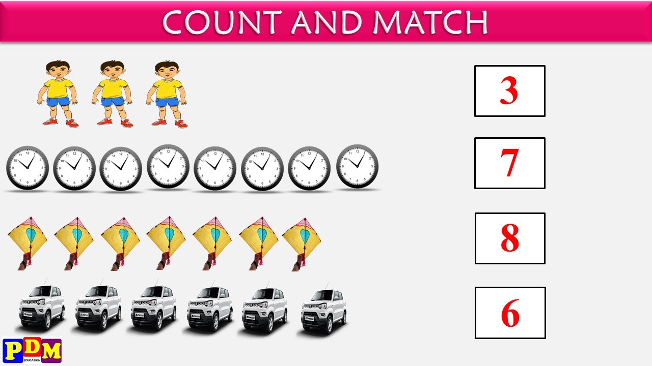 Count and Match Numbers | counting objects kindergarten | matching ... Count and Match Numbers | counting objects kindergarten | matching ...